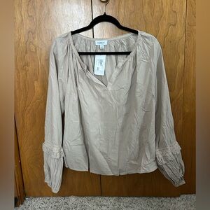 Evereve Taupe Long Sleeve Blouse